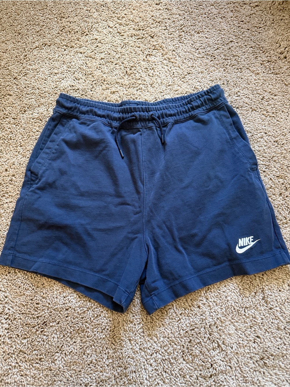 Nike Dark Blue Casual Athletic Shorts with White Swoosh